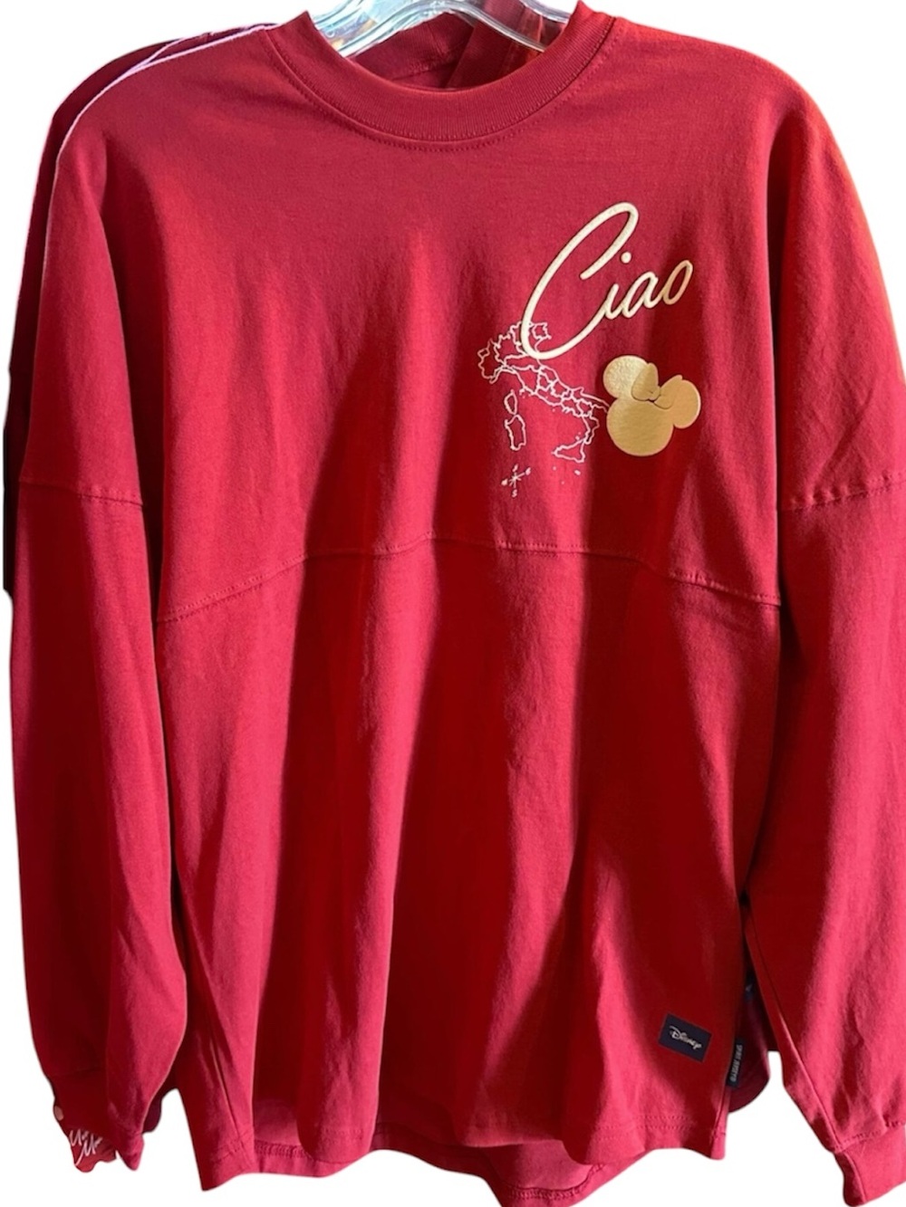 Disney Italy Red Long Sleeve 'Ciao' Graphic Sweatshirt with Gold Accent